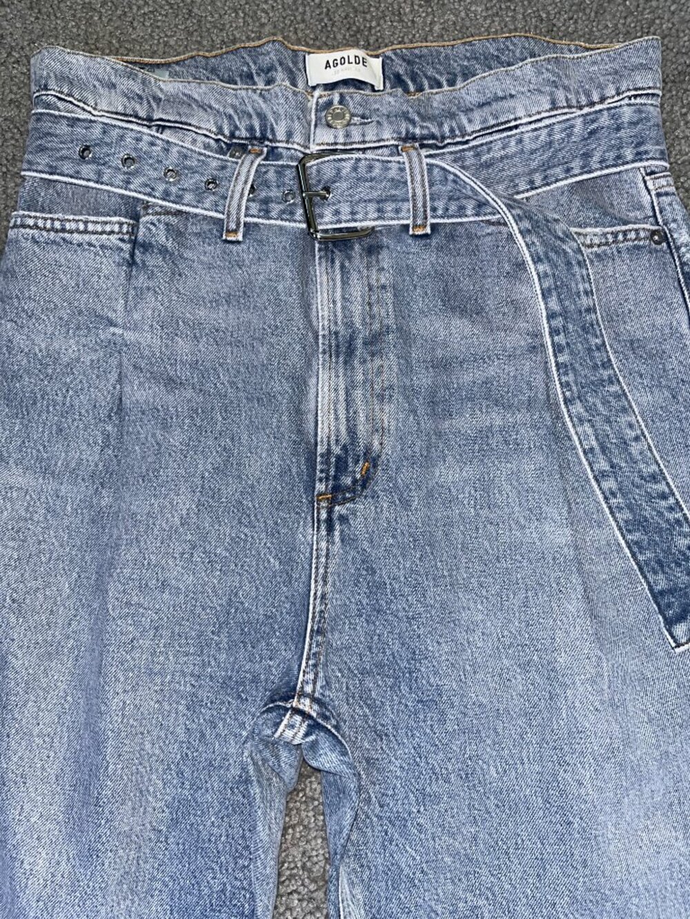 AGOLDE REWORK STRAIGHT LEG ULTRA HIGH RISE CINCH WAIST PLEATED BAGGY JEAN BELTED - Picture 2 of 12